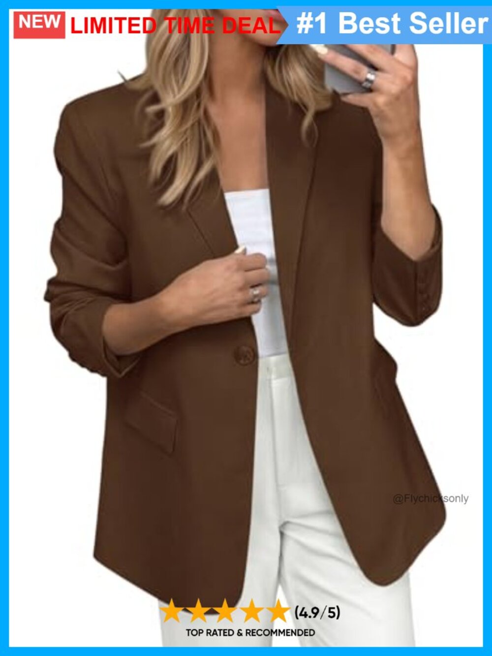 Women's Single Button Blazer Long Sleeve Business Casual Loose Fit